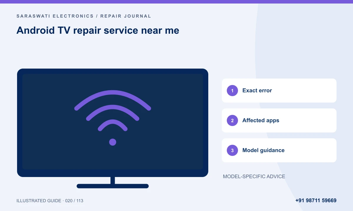 Illustrated guide to Android TV repair service near me: Exact error, Affected apps, Model guidance