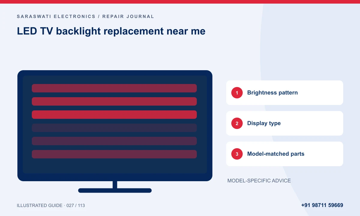 Illustrated guide to LED TV backlight replacement near me: Brightness pattern, Display type, Model-matched parts