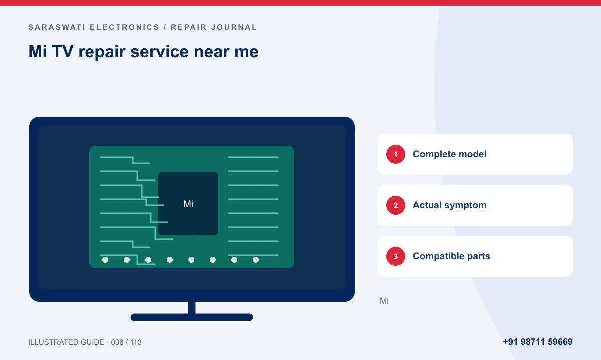 Illustrated guide to Mi TV repair service near me: Complete model, Actual symptom, Compatible parts