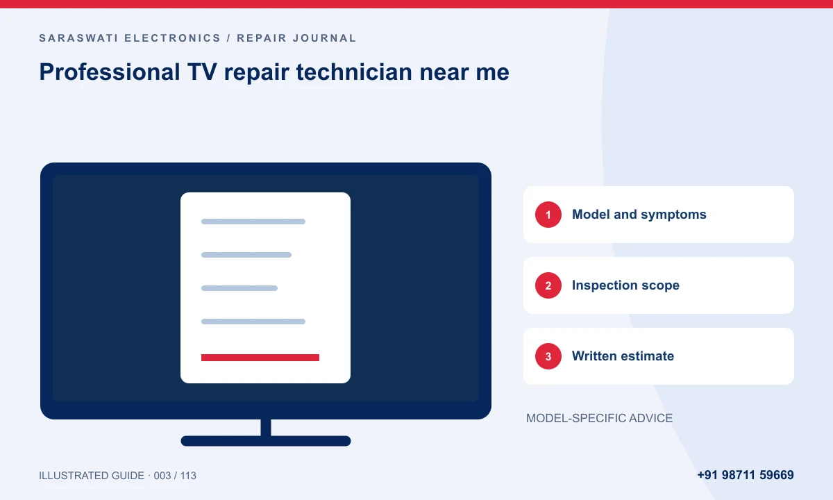 Illustrated guide to professional TV repair technician near me: Model and symptoms, Inspection scope, Written estimate
