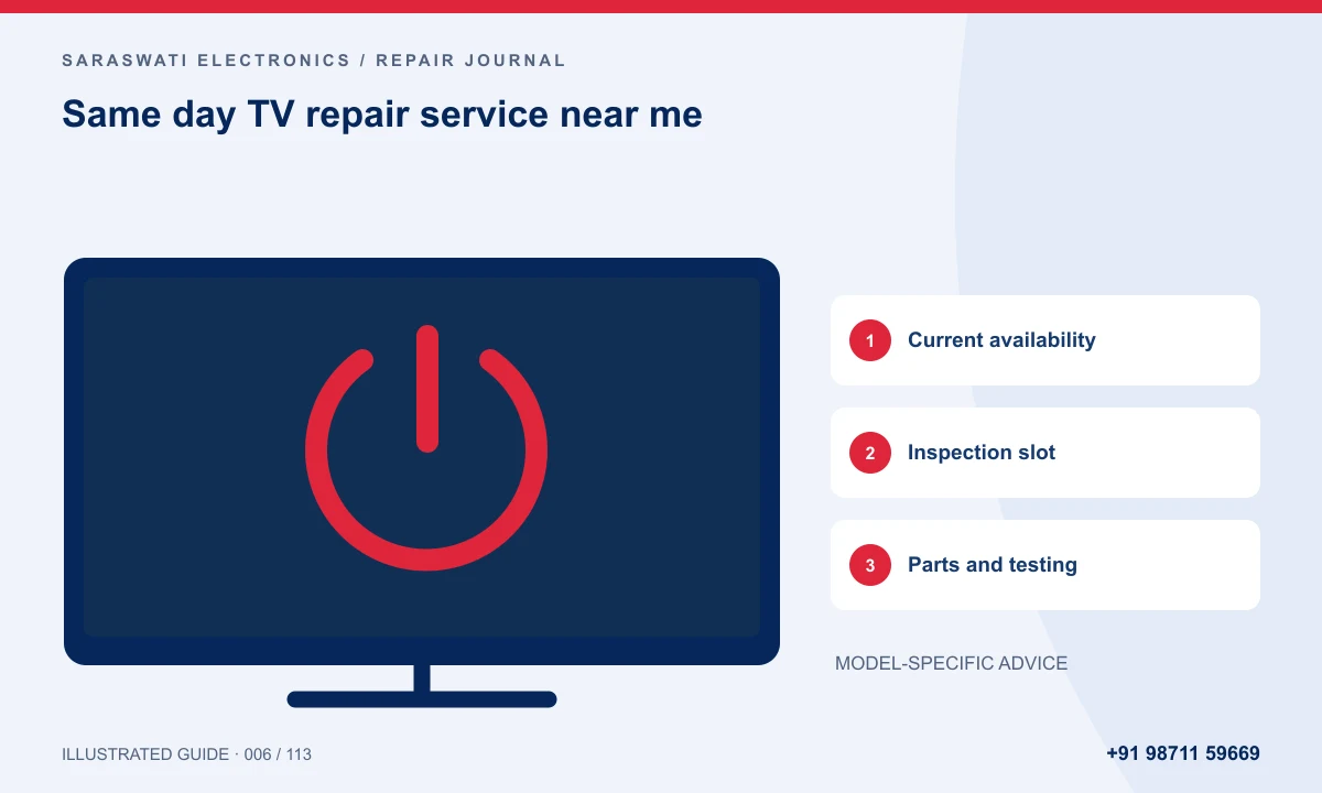 Illustrated guide to same day TV repair service near me: Current availability, Inspection slot, Parts and testing